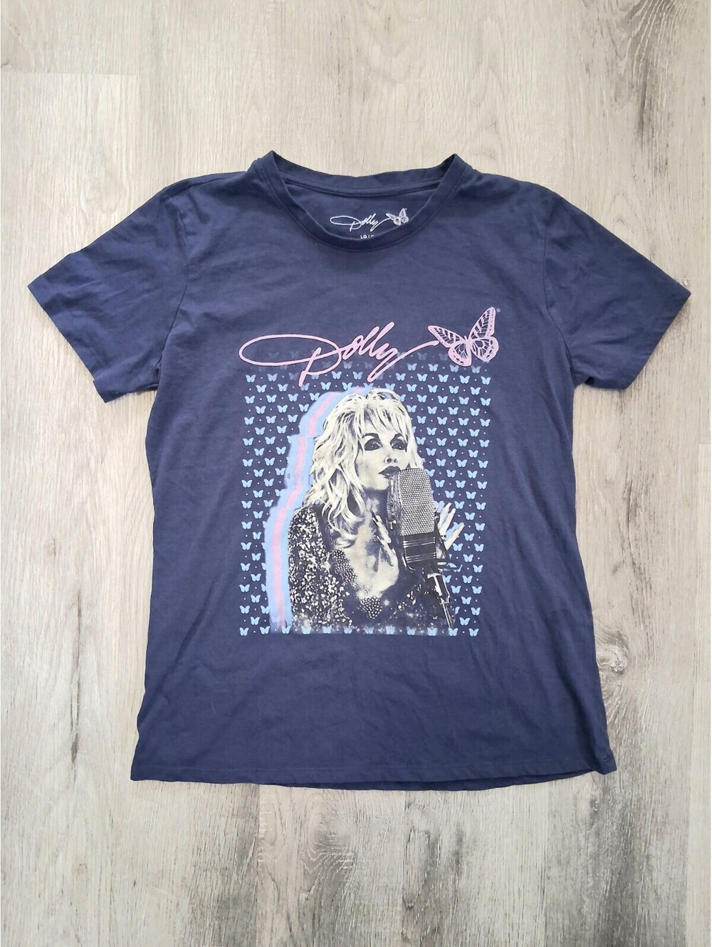 Dolly Woman's Lg Blue Graphic Dolly Parton Country/Western Short Sleeve T-Shirt